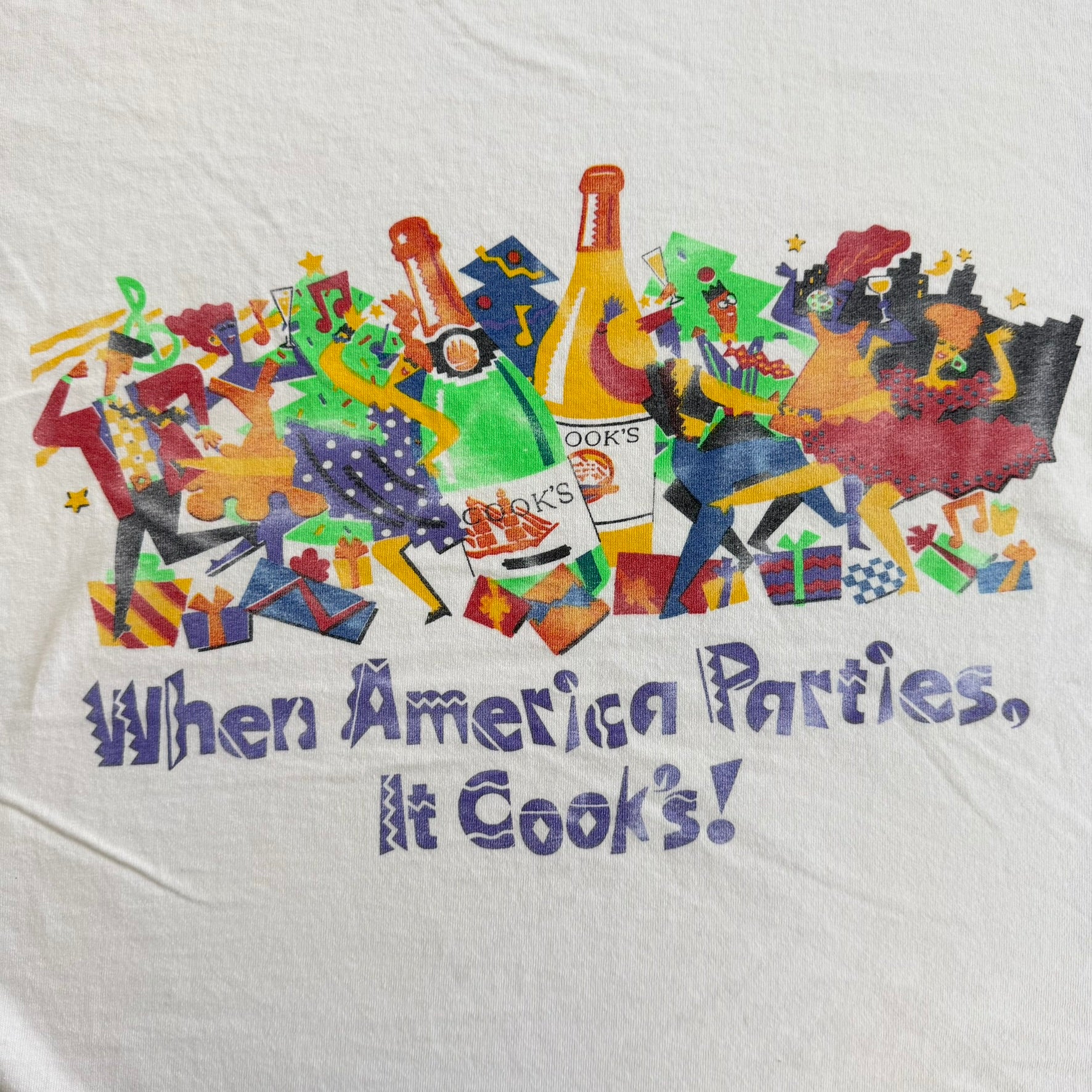 J- Vintage 90s Cooks California Champagne Graphic Made In USA Single Stitch Tee - XL