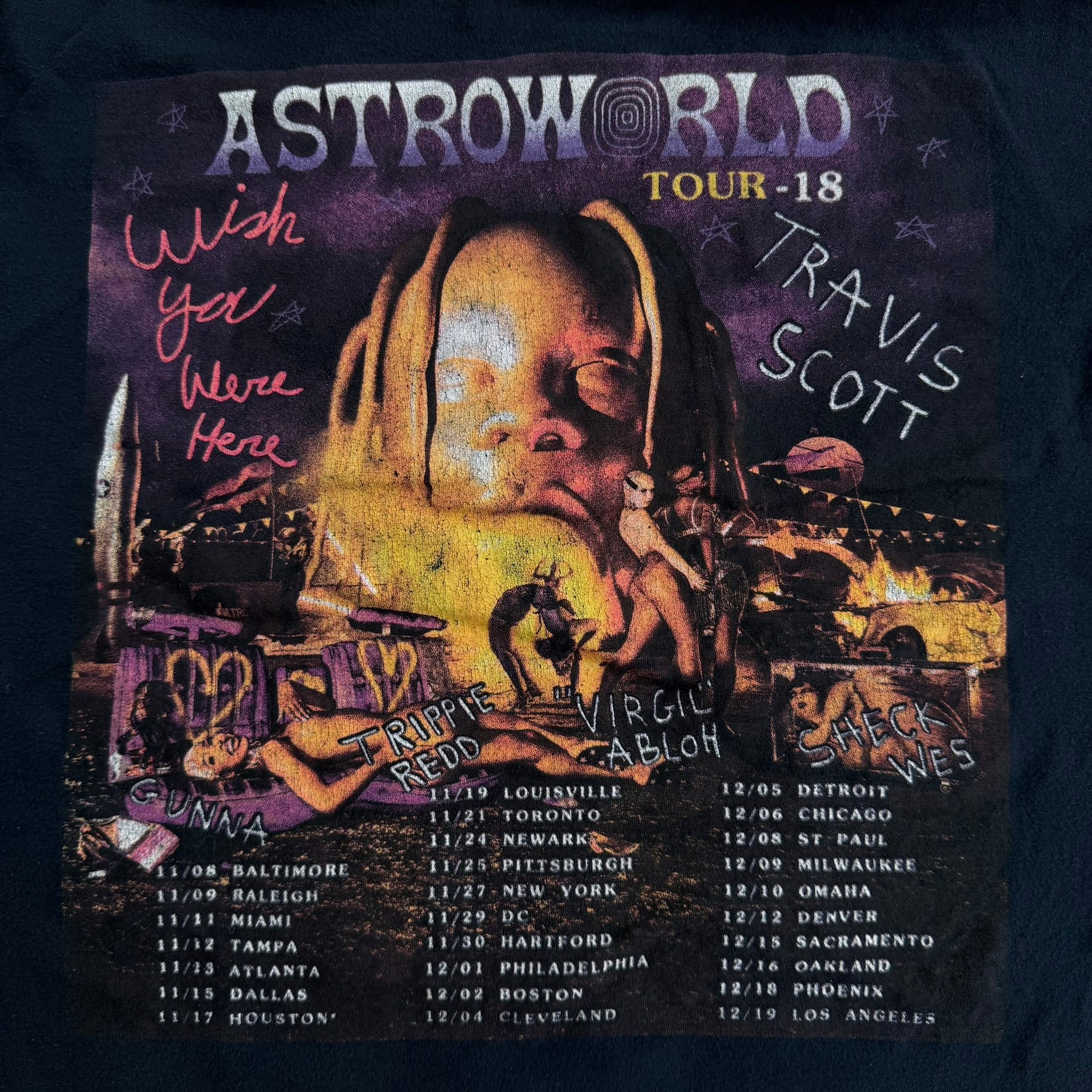 J- 2018 Travis Scott Astroworld Wish You Were Here Tour Long Sleeve Tee - L