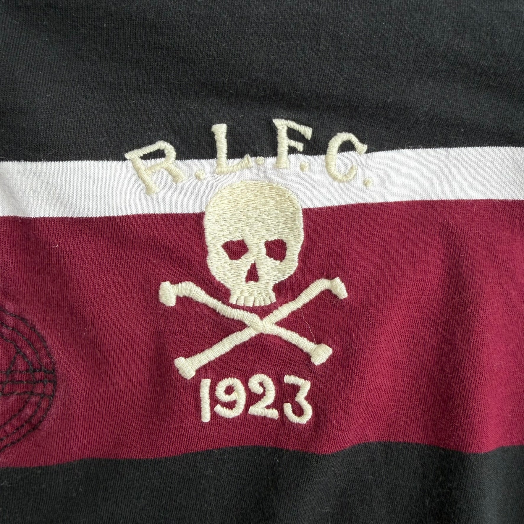 J- Vintage Polo RL FC Embroidered Logo & Cross Bone Lightweight Henley Hoodie - M