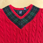 J- Vintage Gap Red & Plaid Green Pattern Knit Sweater - XL