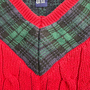 J- Vintage Gap Red & Plaid Green Pattern Knit Sweater - XL