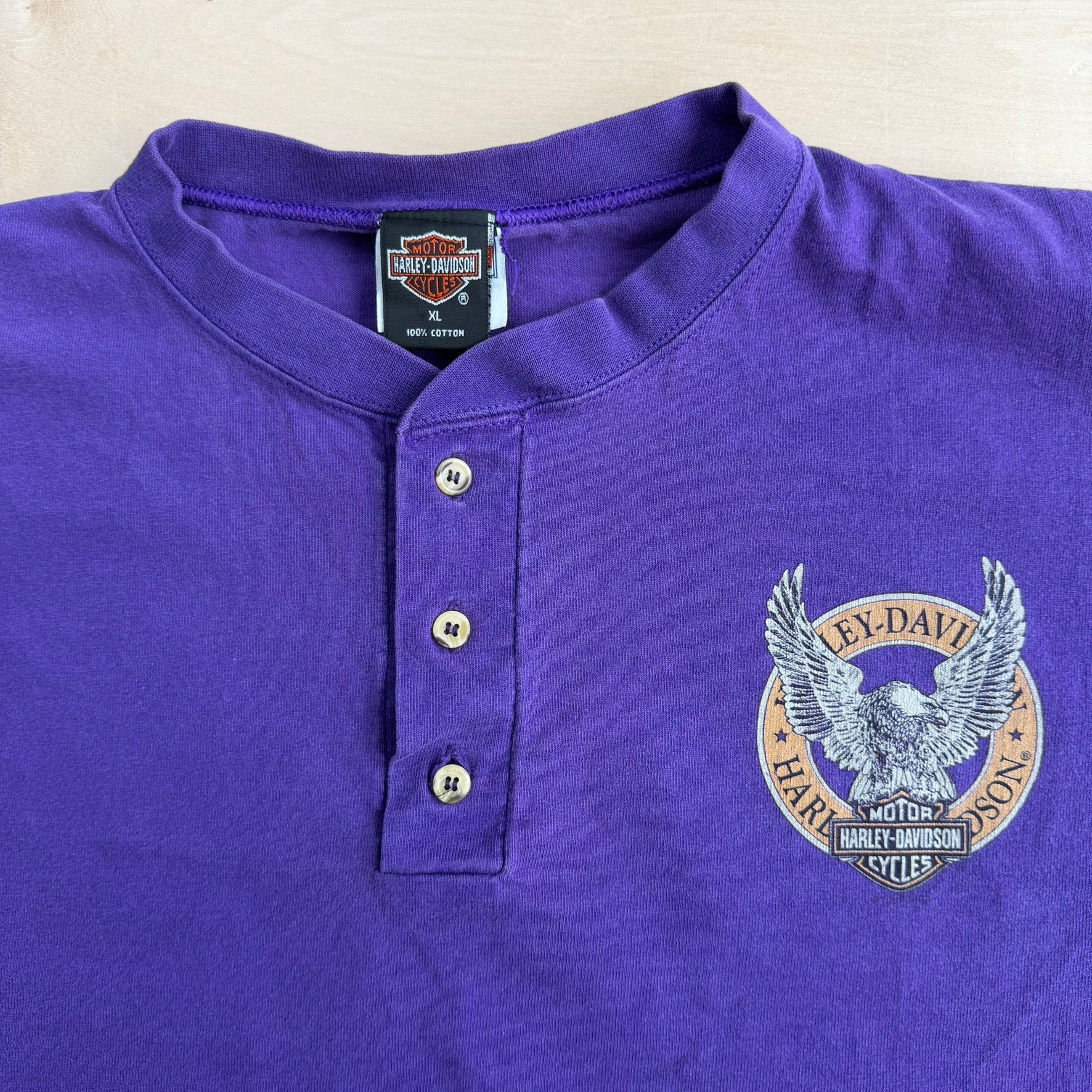 J- Vintage '96 Harley Davidson Stroudsburg Pa Graphic Made In USA Long Sleeve Henley Tee - XL