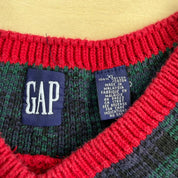 J- Vintage Gap Red & Plaid Green Pattern Knit Sweater - XL
