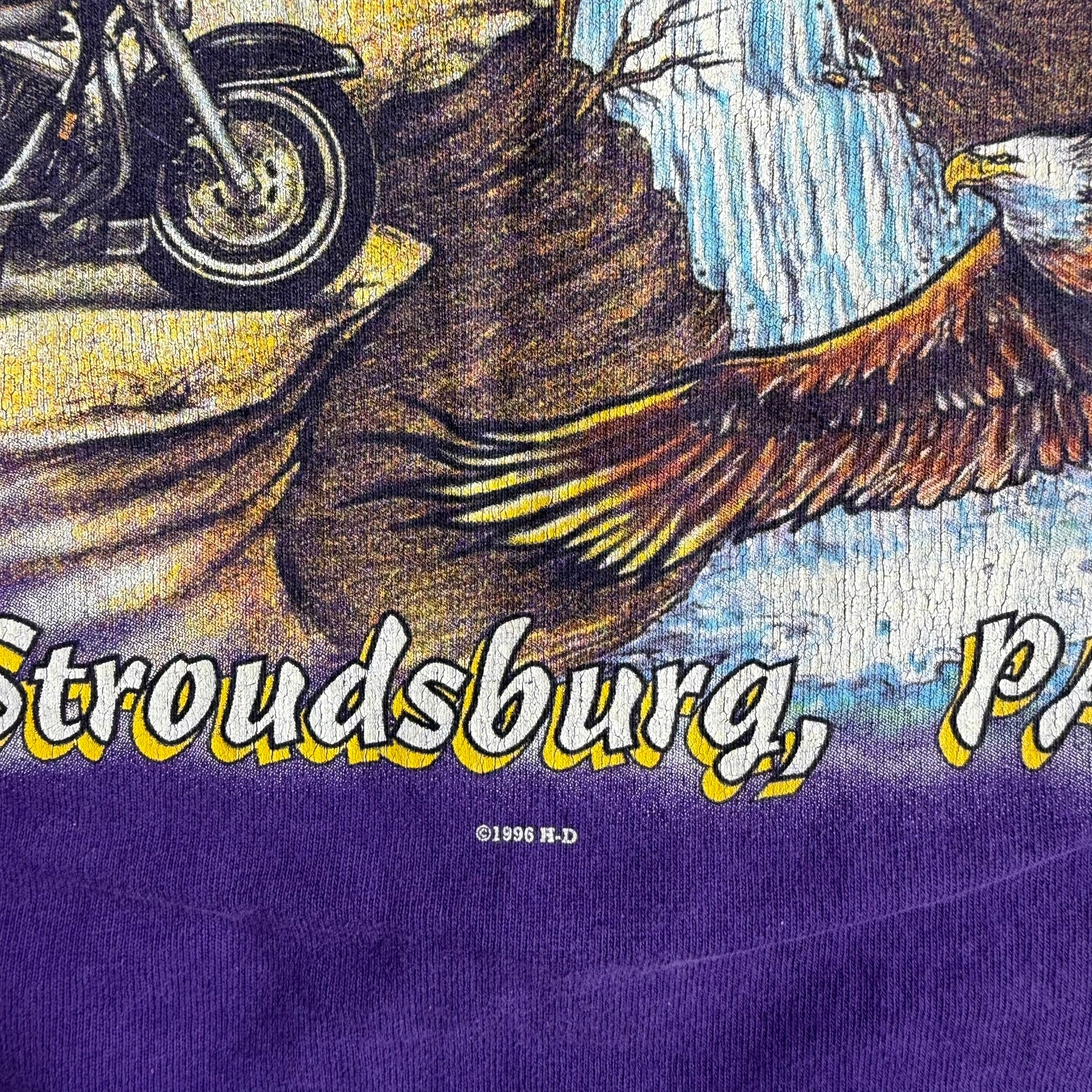 J- Vintage '96 Harley Davidson Stroudsburg Pa Graphic Made In USA Long Sleeve Henley Tee - XL