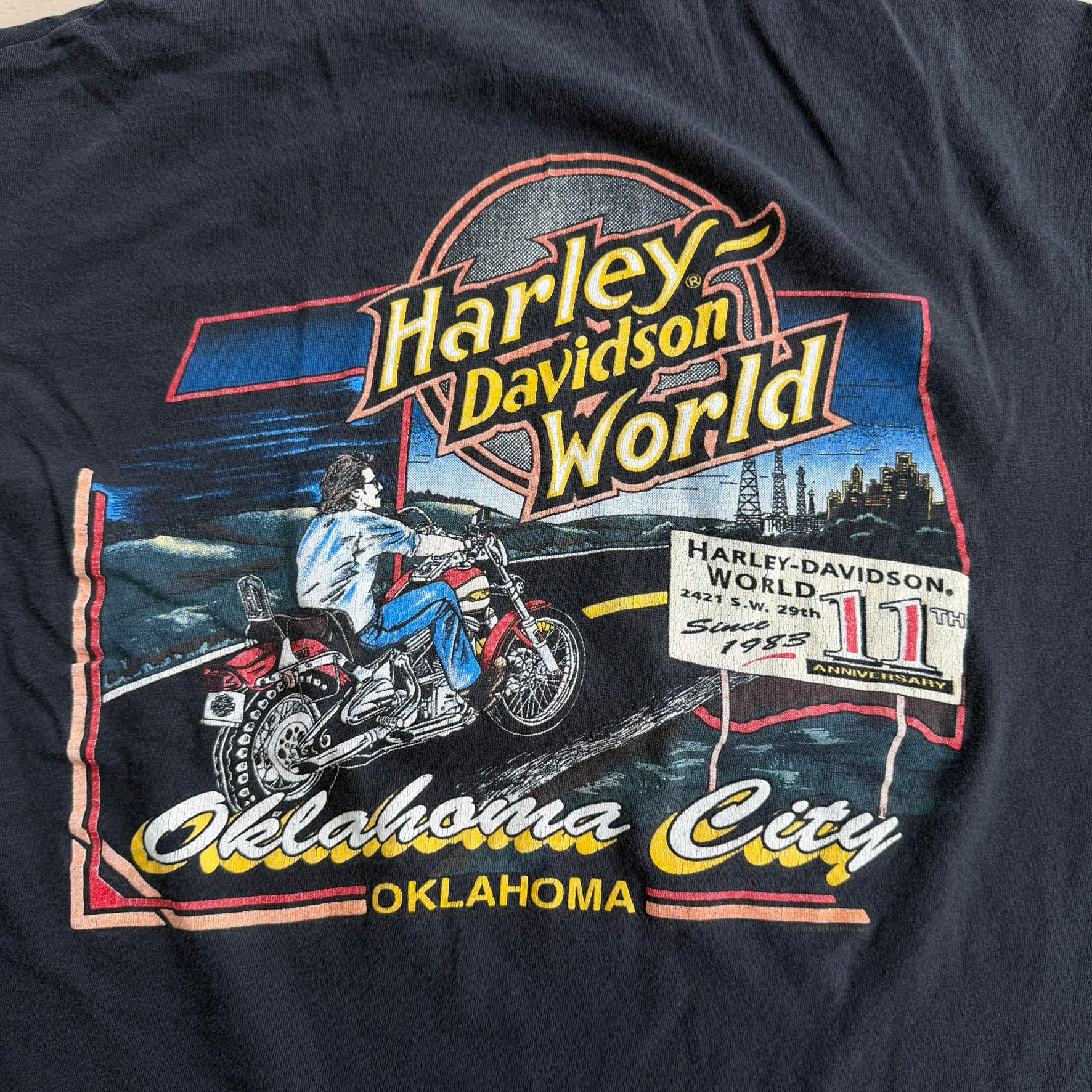 J- Vintage '93 Harley Davidson Oklahoma City Made In USA Single Stitch Tee - L