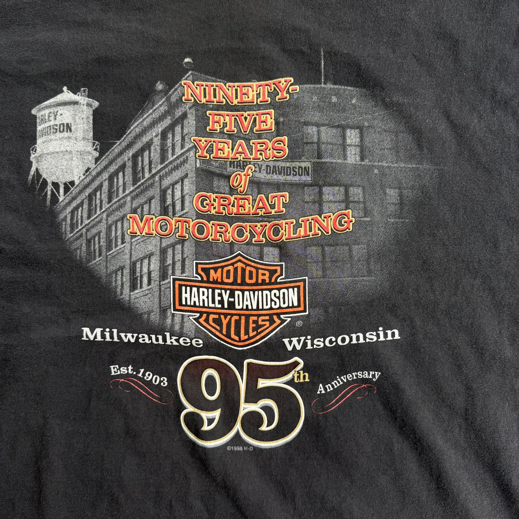 J- Vintage '98 Harley Davidson 95th Anniversary Graphic Marina Del Rey Ca Made In USA Tee - 2XL