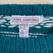 J- Vintage John Ashford Patterned Hand Knit Wool Sweater - XL