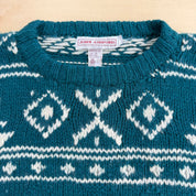 J- Vintage John Ashford Patterned Hand Knit Wool Sweater - XL