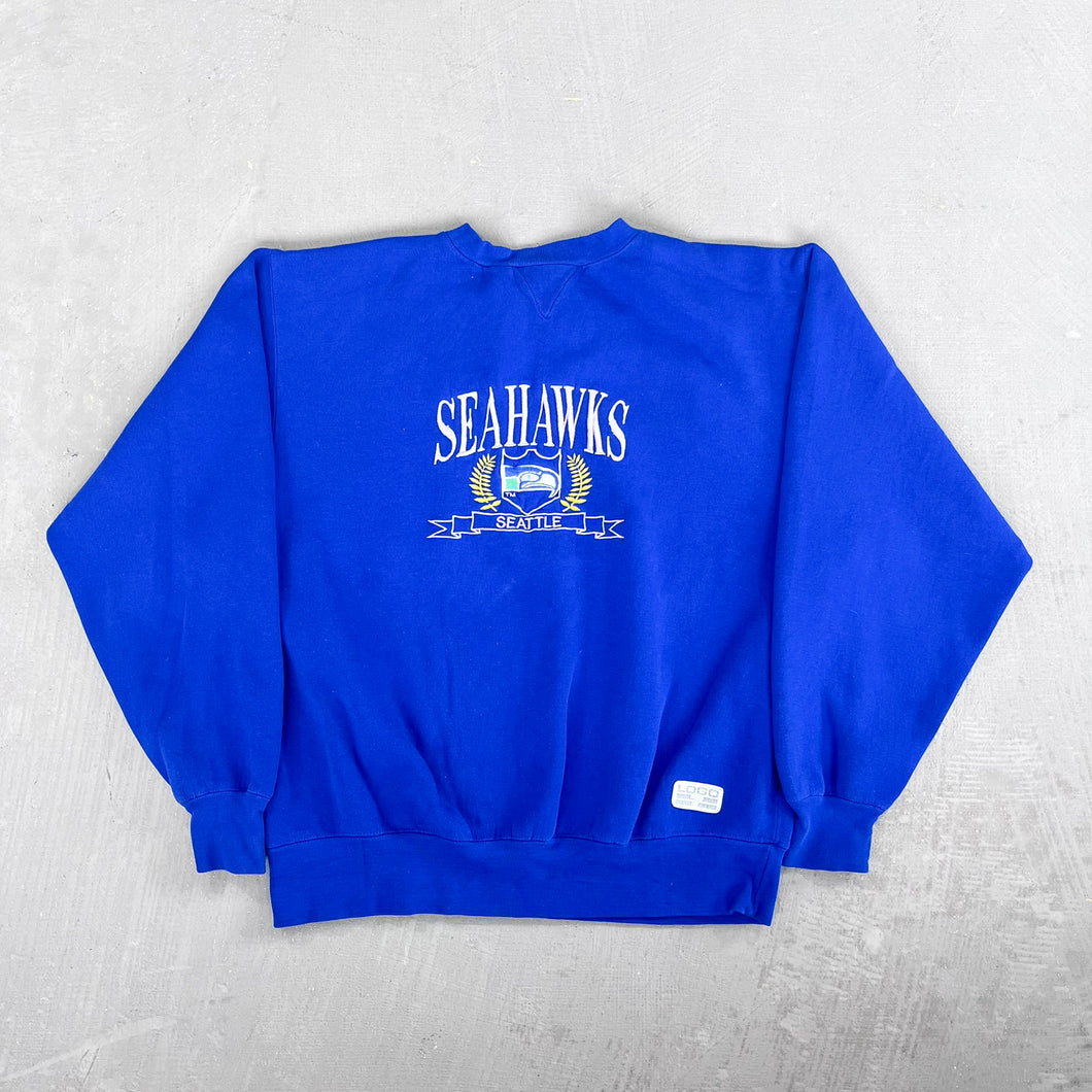 F- Vintage Seattle Seahawks NFL Logo 7 Embroidered Text & Logo Crewneck