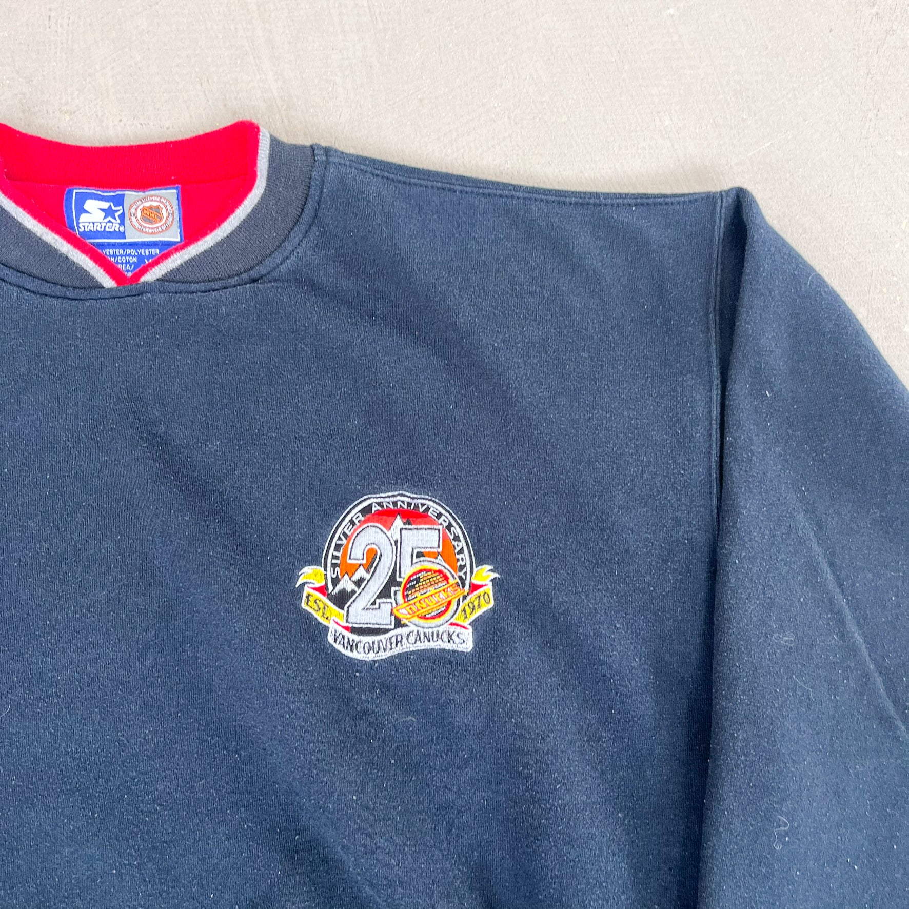 F- Vintage '95 Vancouver Canucks NHL Starter 25th Anniversary Embroidered Crewneck