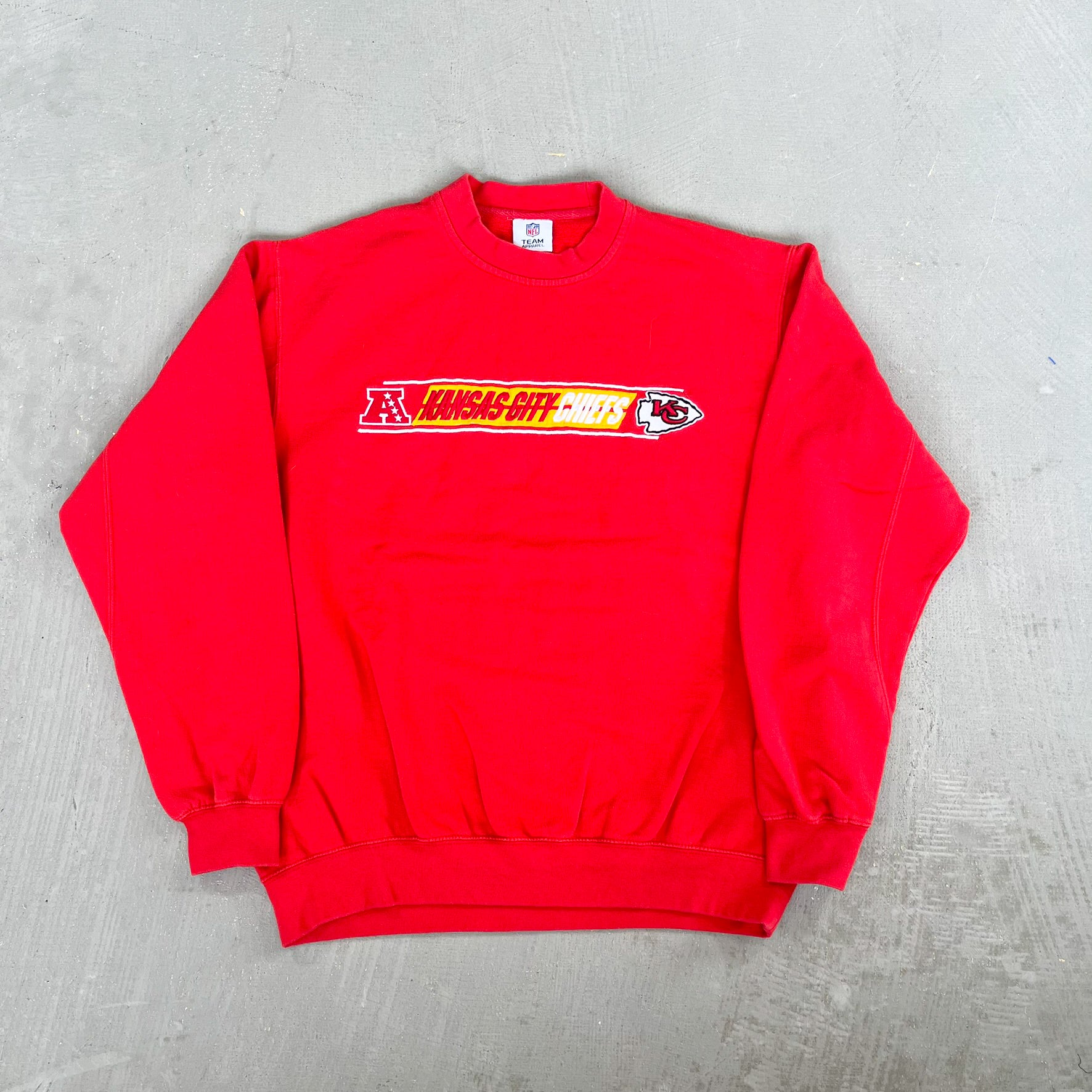 F- Vintage Kansas City Chiefs NFL Embroidered Text Crewneck