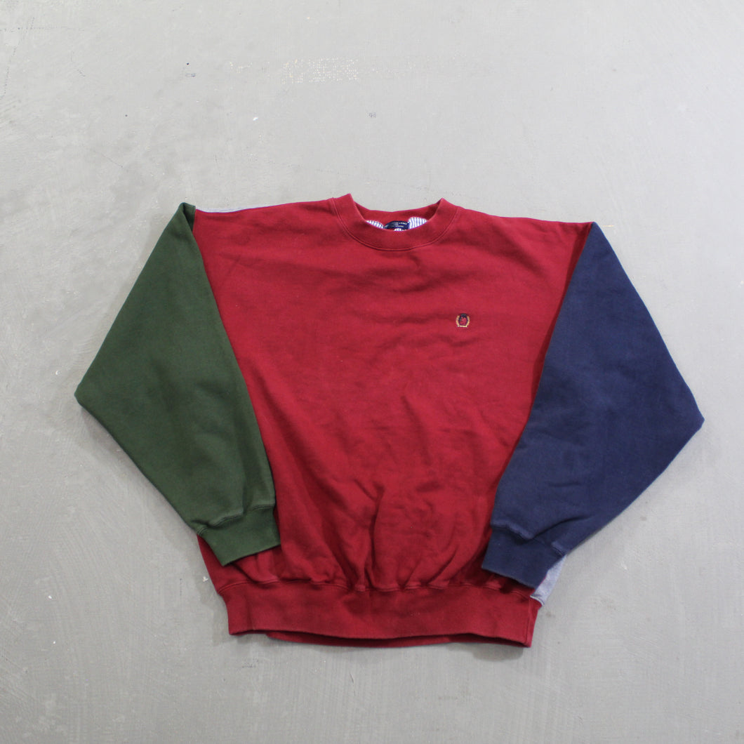 D- Vintage Tommy Hilfiger Embroidered Crest Color Block Crewneck
