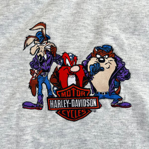 F- Vintage Harley Davidson Looney Tunes Taz/Coyote/Sam Embroidered Hoodie