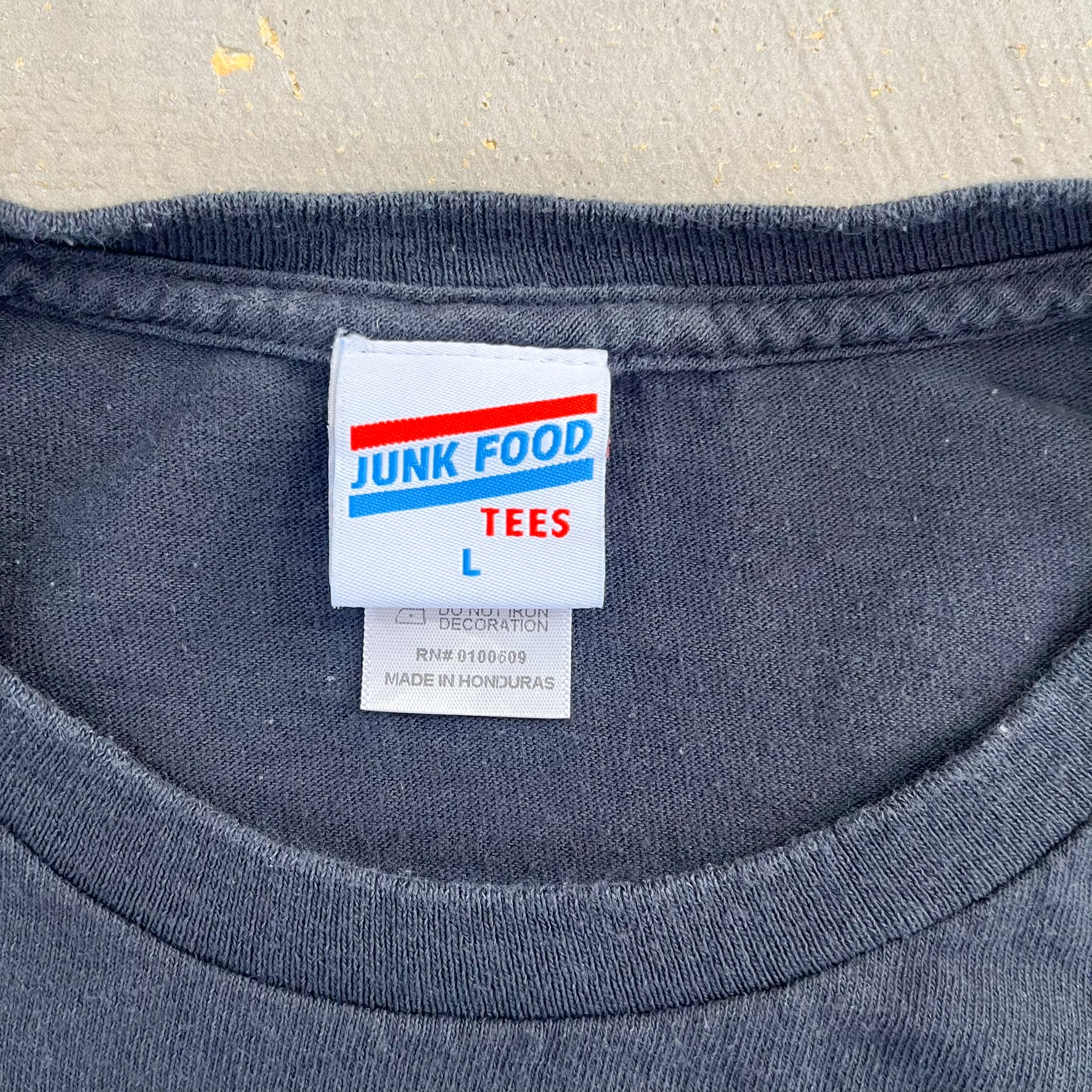 F- Vintage Ghostbusters Picture & Text Junk Food Tag Tee