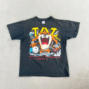 F- Vintage Tazmanian Devil Looney Tunes Motorcycle Graphic Single Stitch Tee