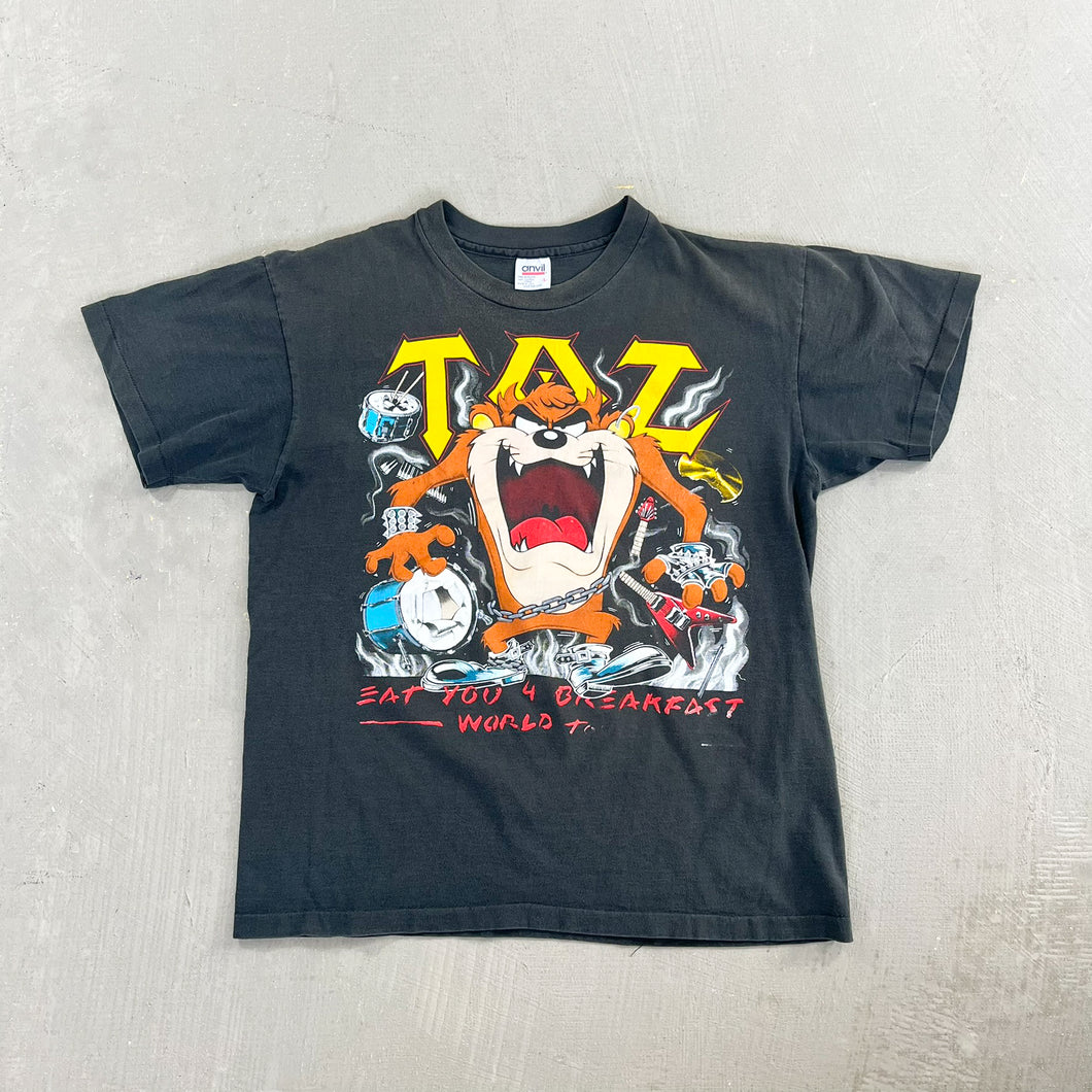 F- Vintage Tazmanian Devil Looney Tunes Motorcycle Graphic Single Stitch Tee