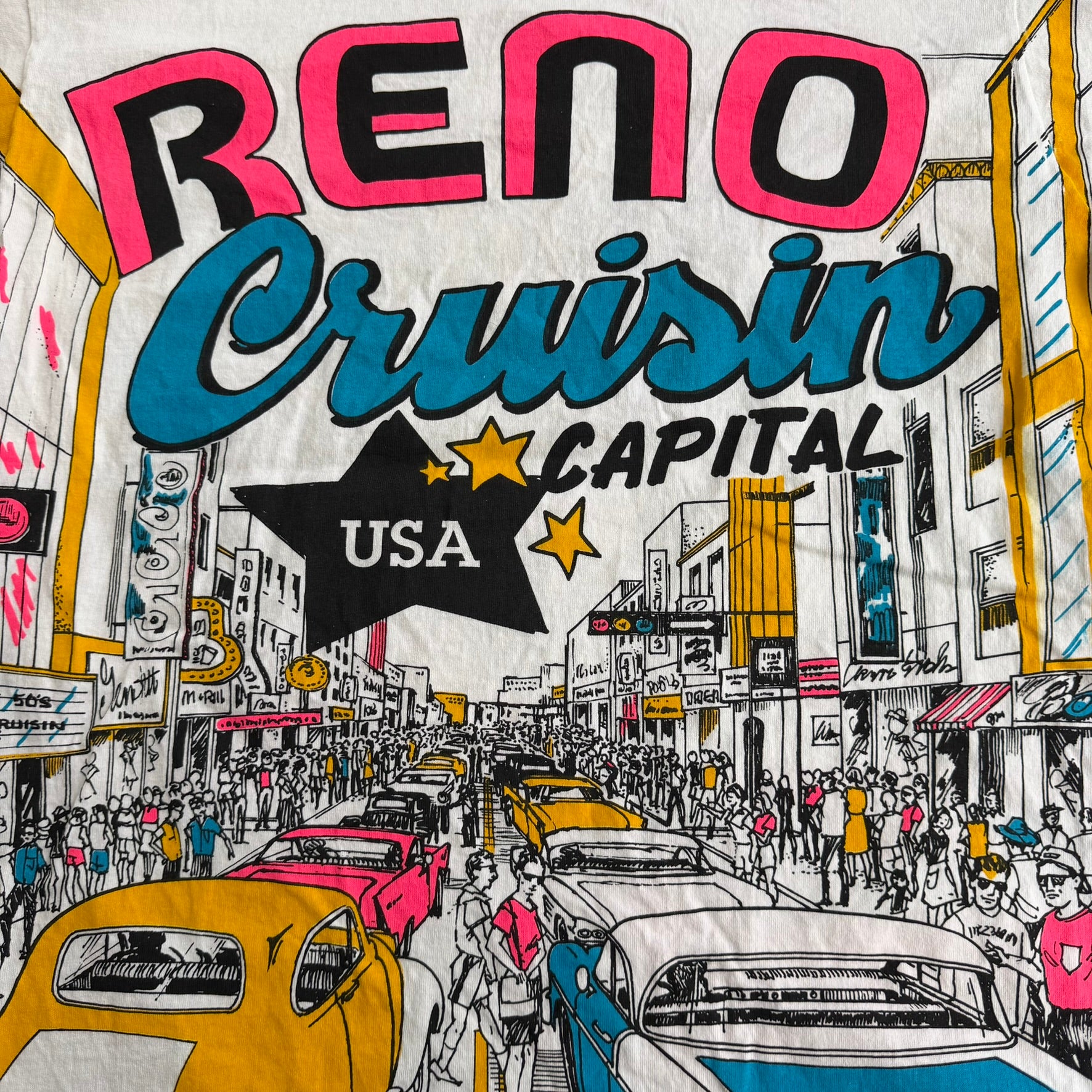 J- Vintage Reno Cruising USA All Over Print Made In USA  Single Stitch Tee - XL