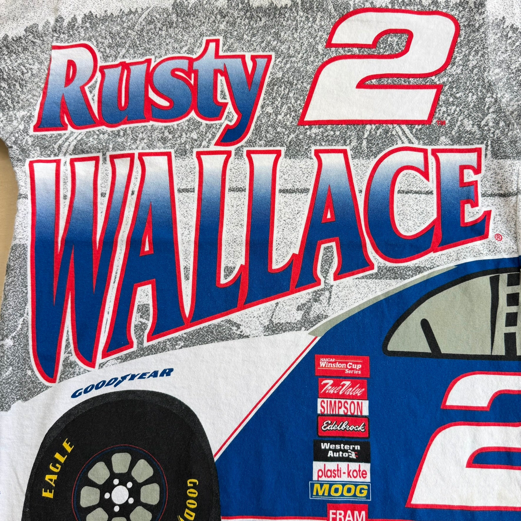 J- Vintage Nascar Rusty Wallace All Over Print Graphic Made In USA Tee - L