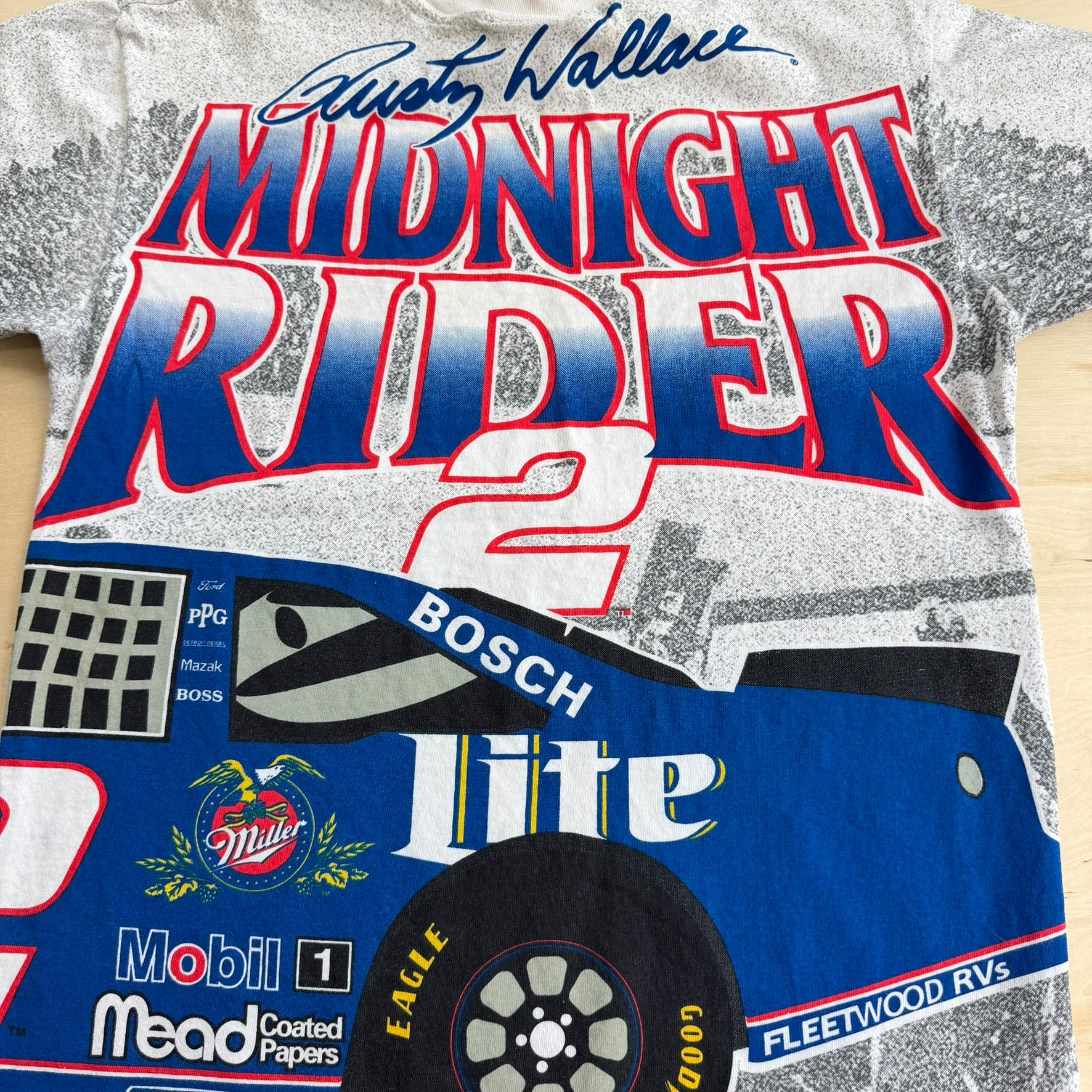J- Vintage Nascar Rusty Wallace All Over Print Graphic Made In USA Tee - L