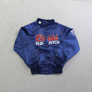 D- Vintage 1990 Calgary Coors Light Slo Pitch Satin Bomber Jacket