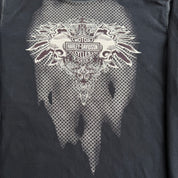 J- Vintage Harley Davidson Y2K Style Skulls Graphic & Text Long Sleeve Tee - L