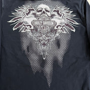 J- Vintage Harley Davidson Y2K Style Skulls Graphic & Text Long Sleeve Tee - L