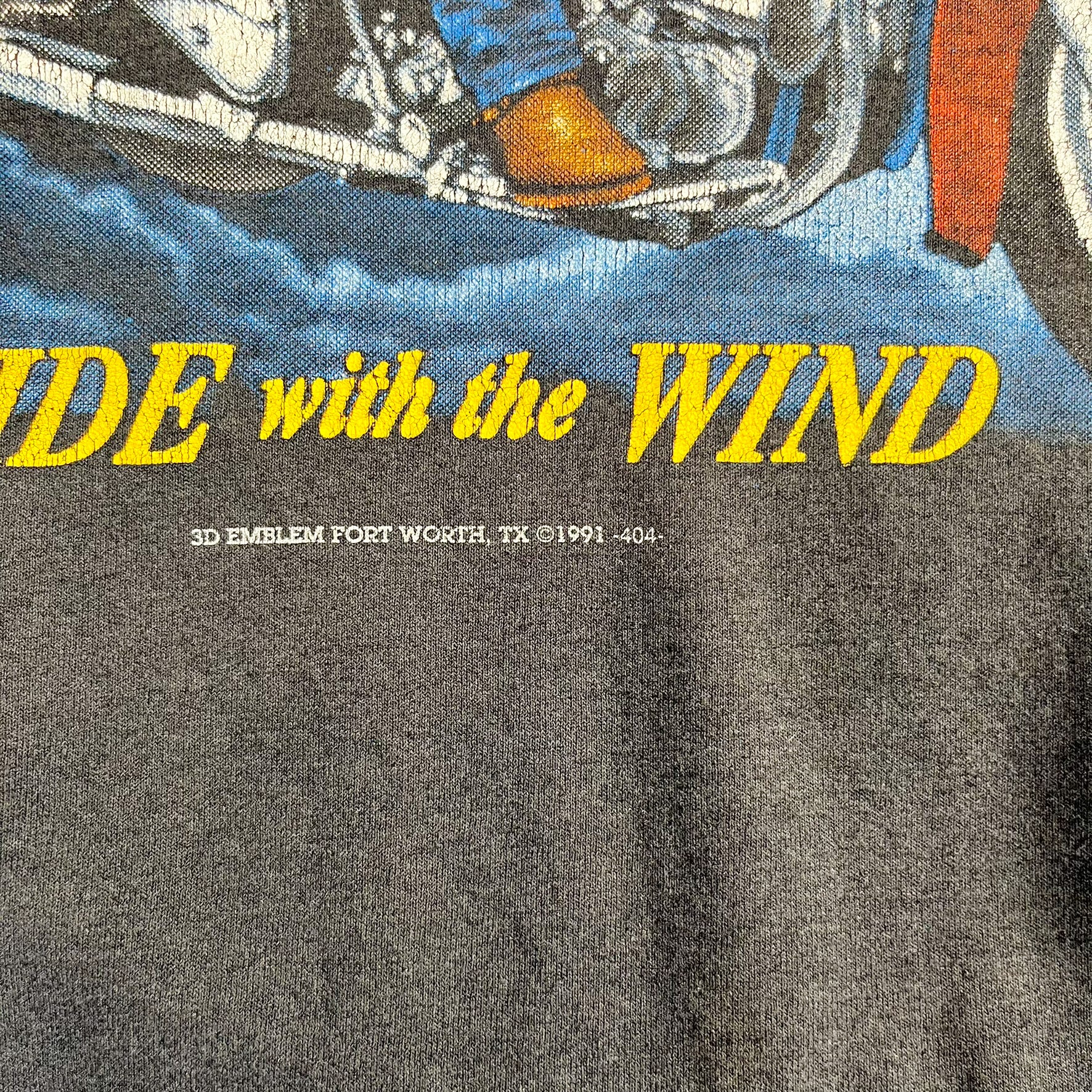 F- Vintage '91 Harley Davidson 3D Emblem Ride The Wind Cut Off Single Stitch Tee