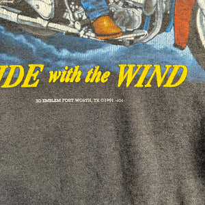 F- Vintage '91 Harley Davidson 3D Emblem Ride The Wind Cut Off Single Stitch Tee