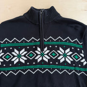 J- Vintage Chaps RL Patterned Black Quarter Zip Knit Sweater - L