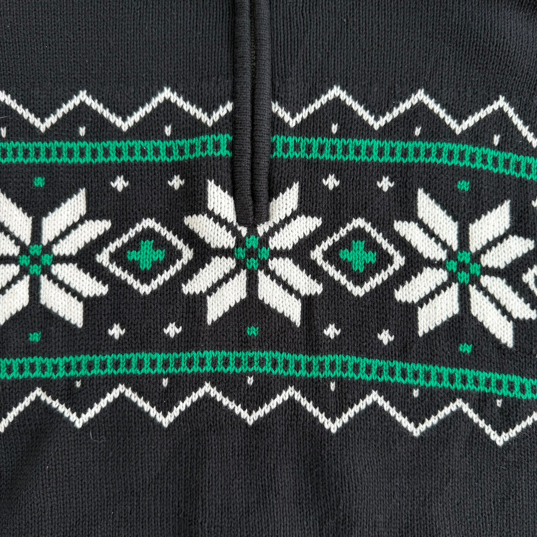 J- Vintage Chaps RL Patterned Black Quarter Zip Knit Sweater - L