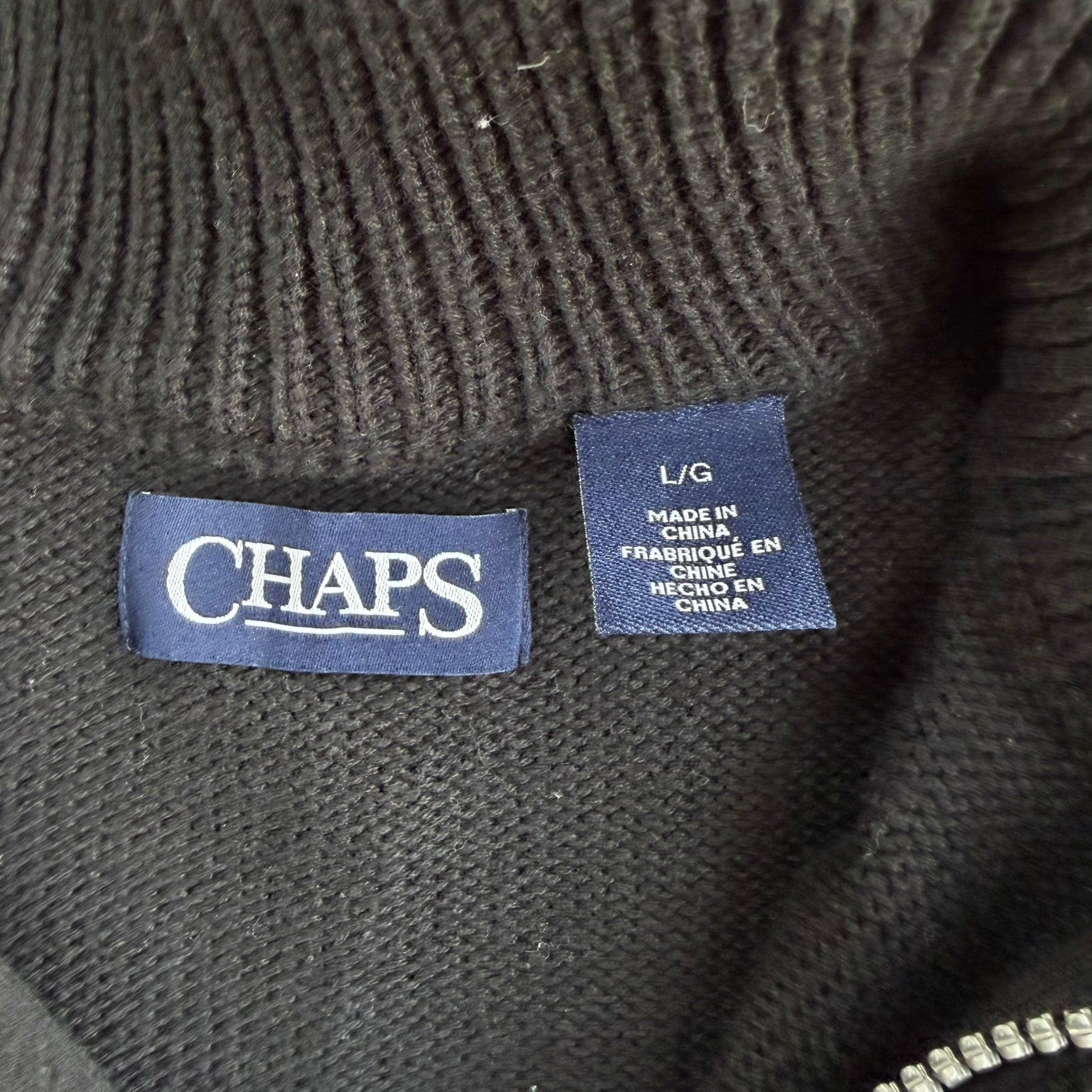 J- Vintage Chaps RL Patterned Black Quarter Zip Knit Sweater - L