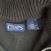 J- Vintage Chaps RL Patterned Black Quarter Zip Knit Sweater - L