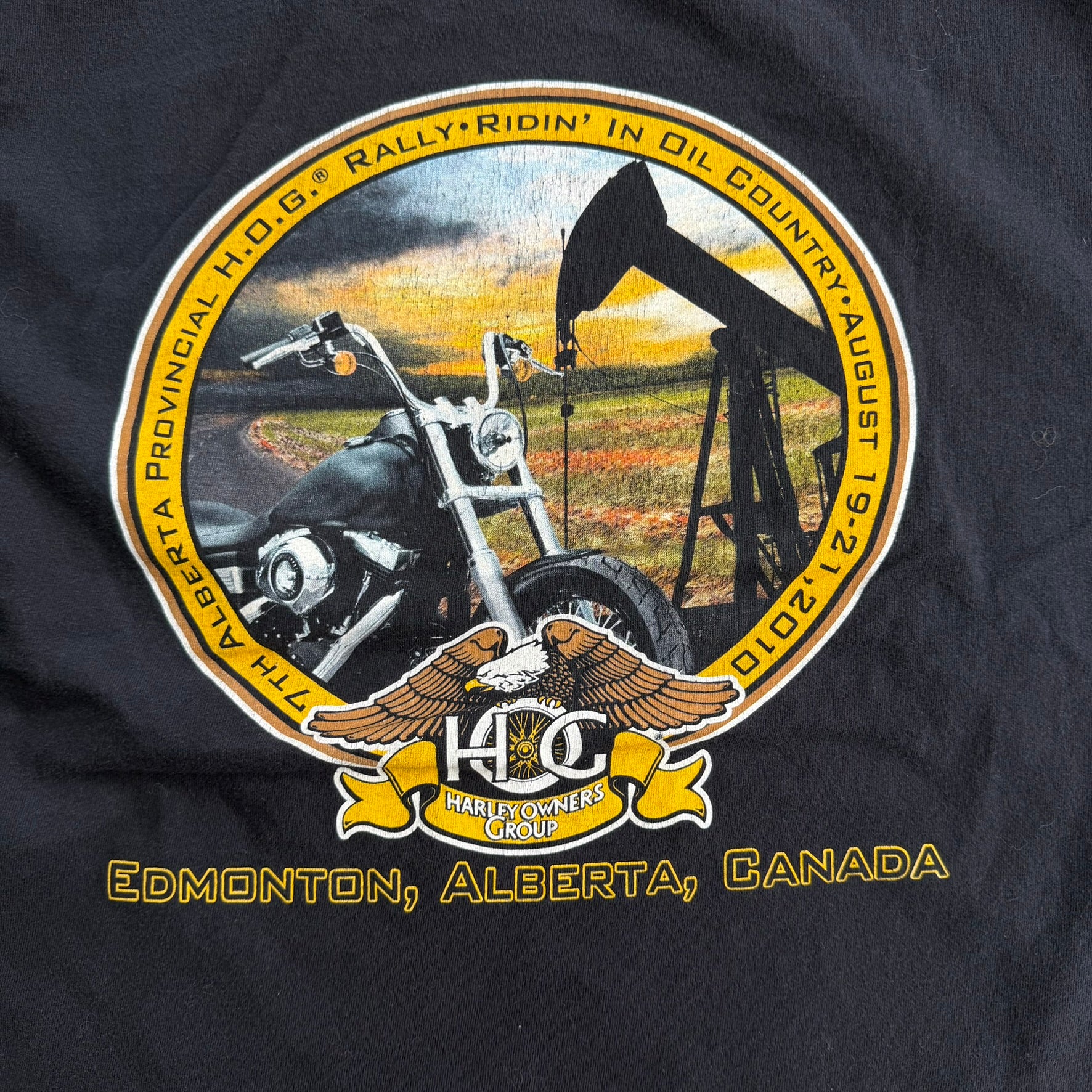 J- Vintage '10 Harley Davidson Owners Group Edmonton Alberta Rally Graphic Tee - XL