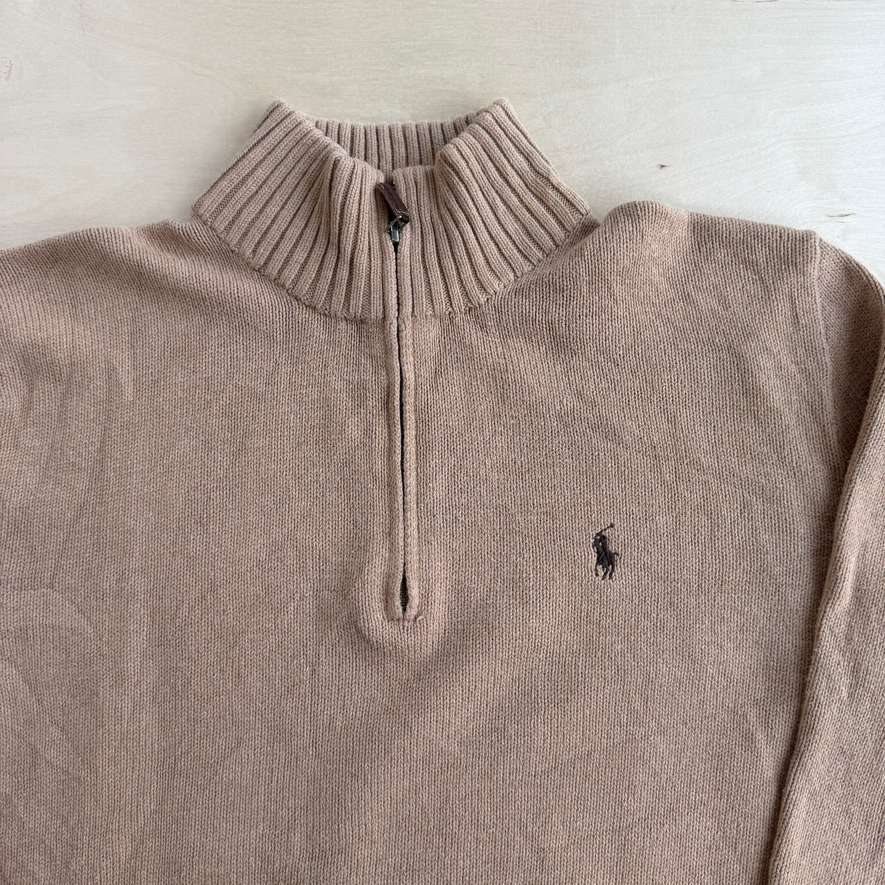J- Vintage Polo RL Embroidered Logo Quarter Zip Knit Sweater - S