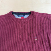 J- Vintage Tommy Hilfiger Embroidered Crest Maroon Knit Sweater - L