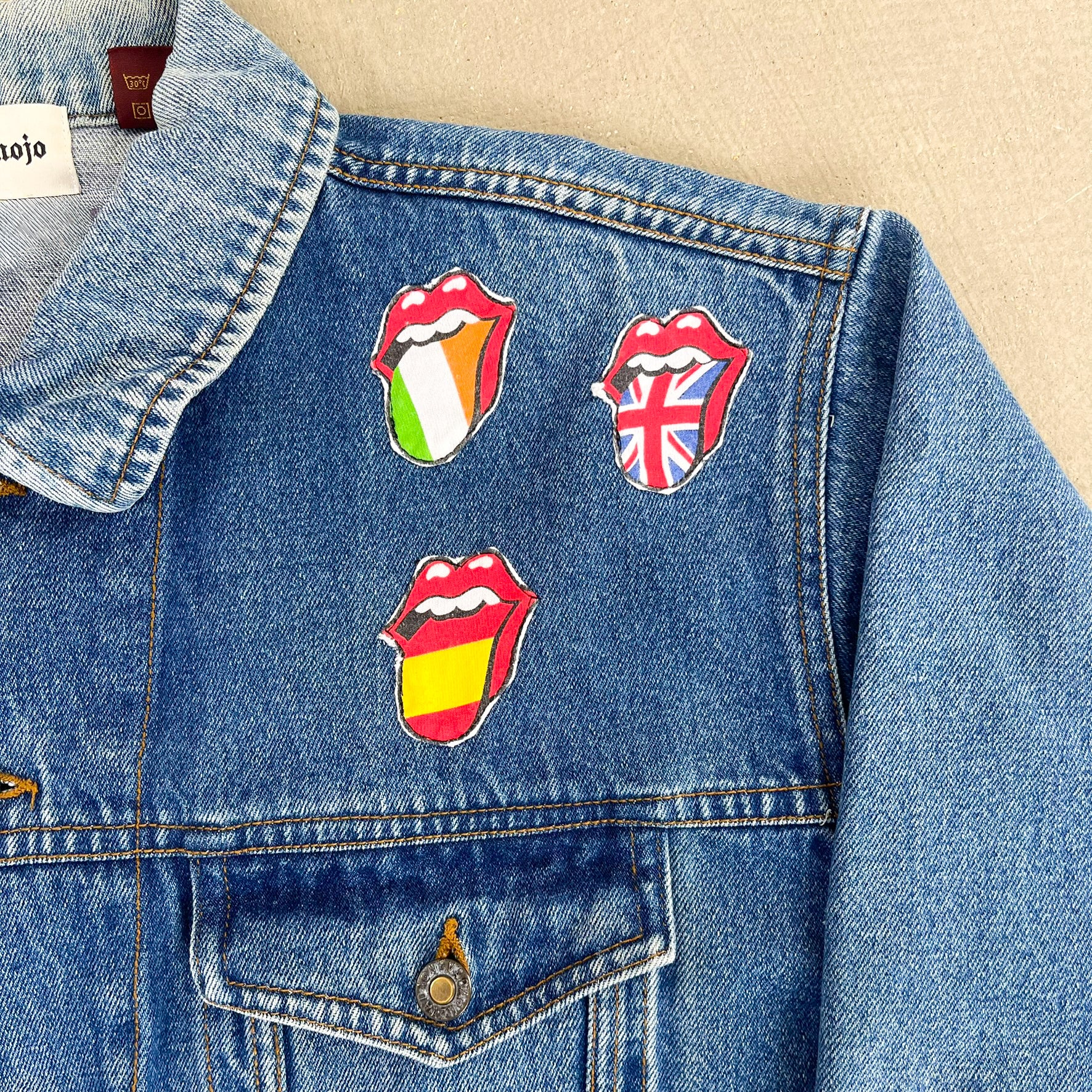 F- HOM Rolling Stones/Kiss Love Gun Reworked Custom Denim Jacket