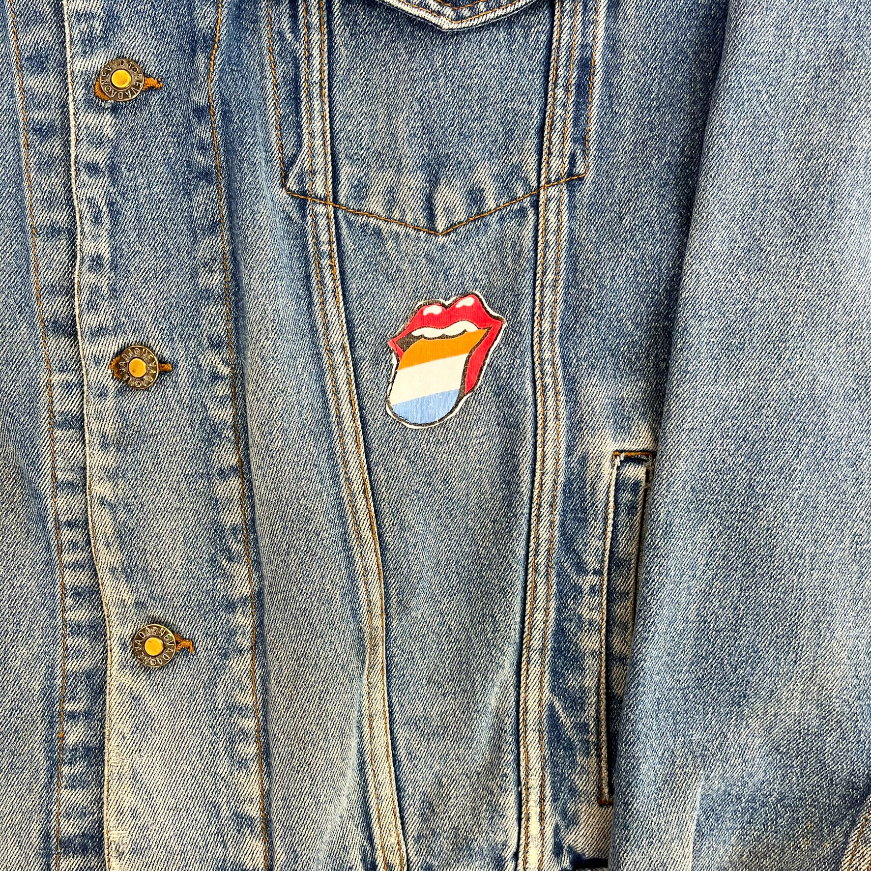 F- HOM Rolling Stones/Kiss Love Gun Reworked Custom Denim Jacket