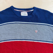 J- Vintage Guess Los Angeles Embroidered Logo Red/Grey/Navy Knit Sweater - L