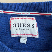 J- Vintage Guess Los Angeles Embroidered Logo Red/Grey/Navy Knit Sweater - L