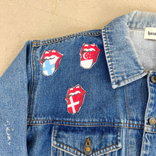 Load image into Gallery viewer, F- HOM Rolling Stones/Kiss Love Gun Reworked Custom Denim Jacket
