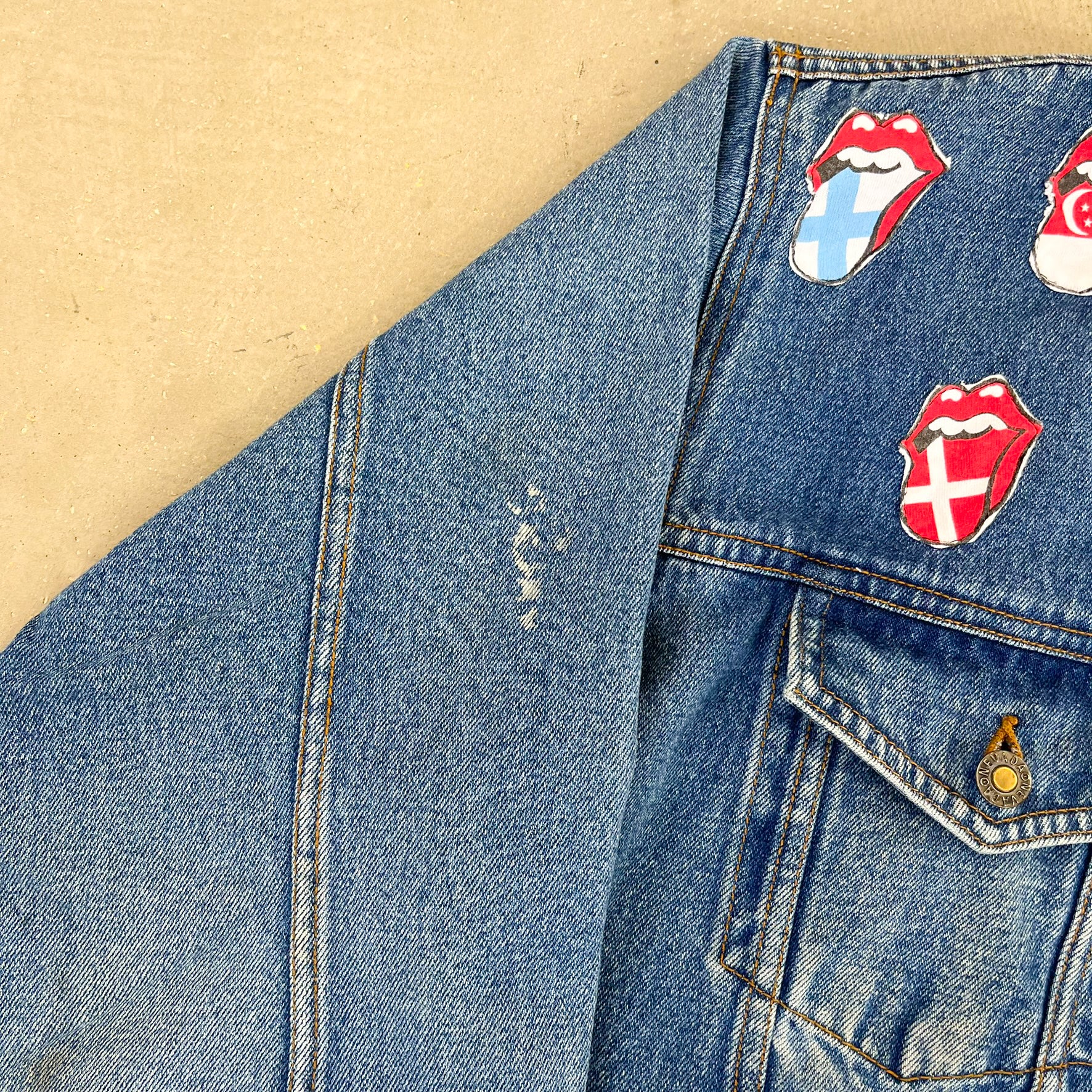 F- HOM Rolling Stones/Kiss Love Gun Reworked Custom Denim Jacket