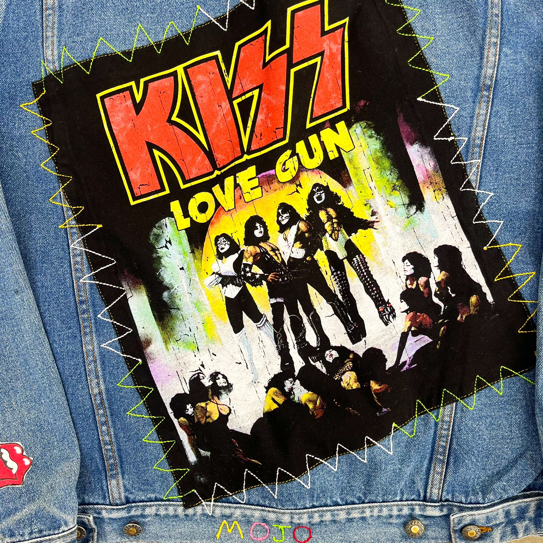 F- HOM Rolling Stones/Kiss Love Gun Reworked Custom Denim Jacket