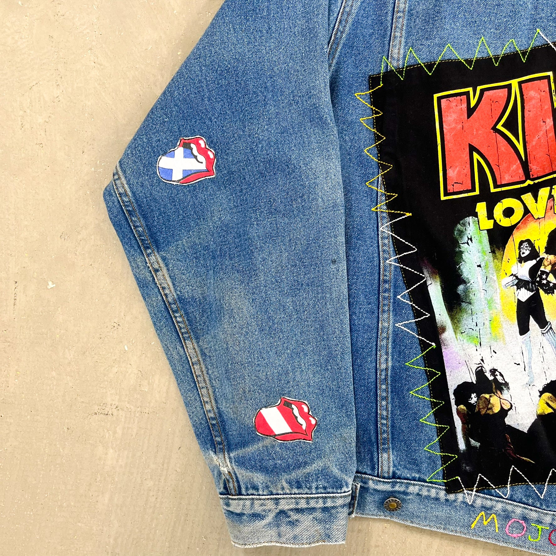 F- HOM Rolling Stones/Kiss Love Gun Reworked Custom Denim Jacket
