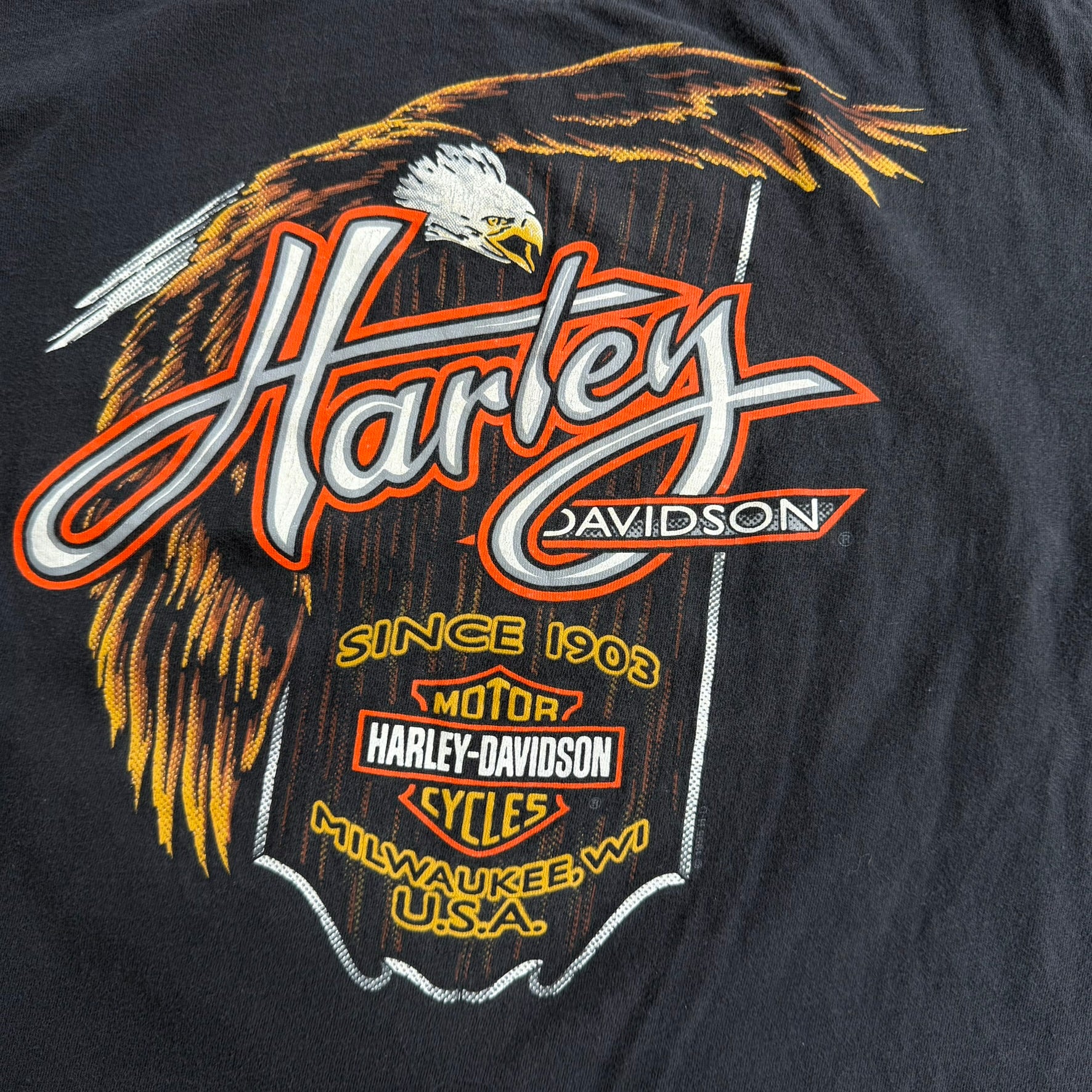 J- Vintage '95 Harley Davidson Troy New York Made In USA Single Stitch Tee - L