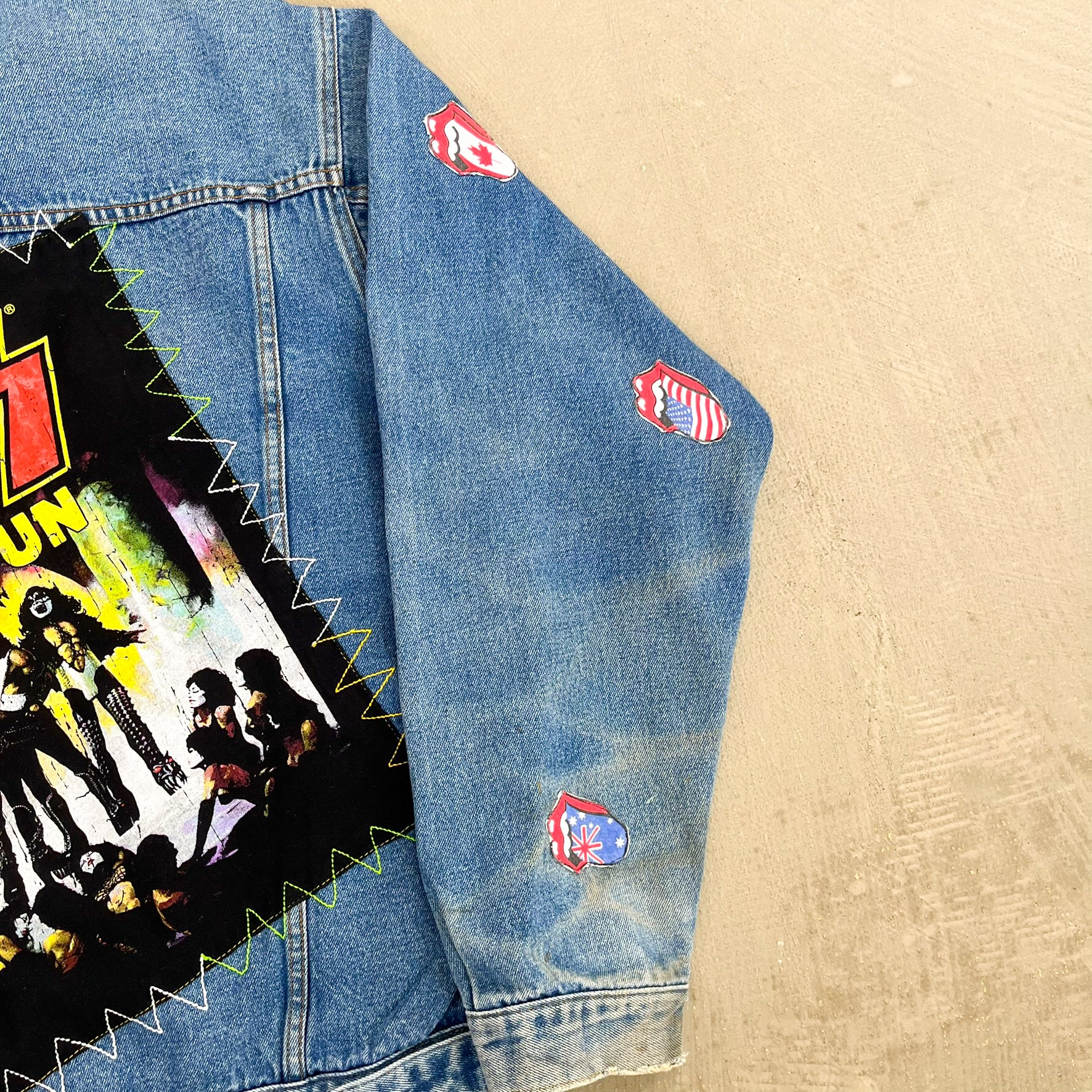 F- HOM Rolling Stones/Kiss Love Gun Reworked Custom Denim Jacket
