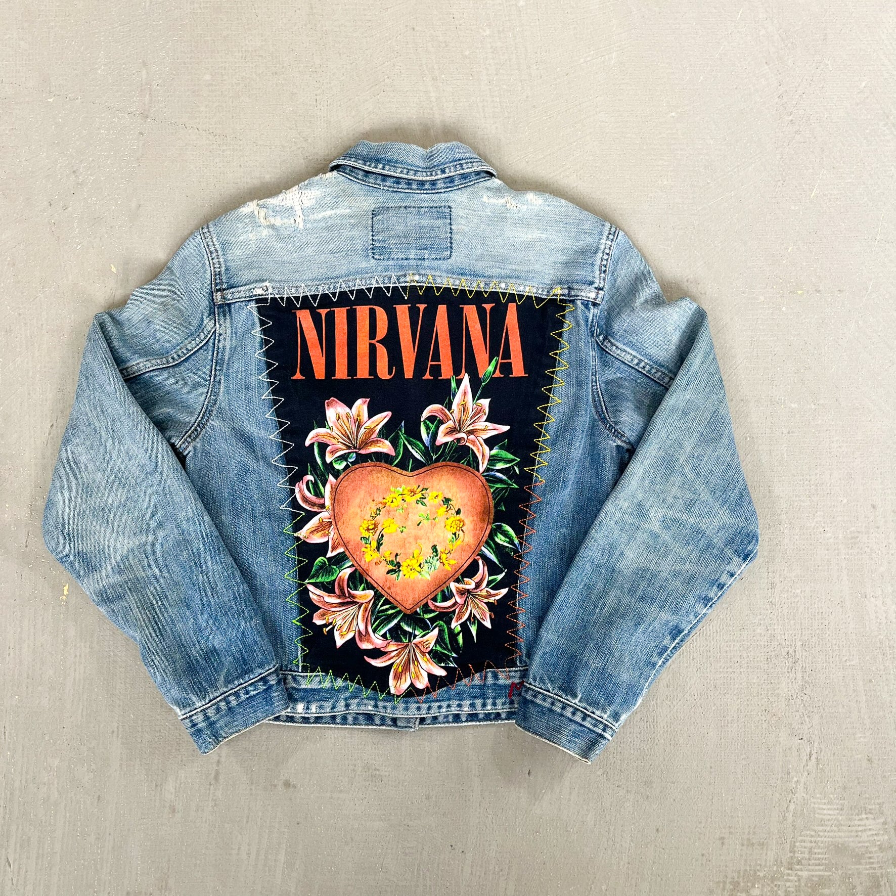 F- HOM Nirvana Heart Shaped Box Reworked Custom Denim Jacket