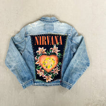 Load image into Gallery viewer, F- HOM Nirvana Heart Shaped Box Reworked Custom Denim Jacket
