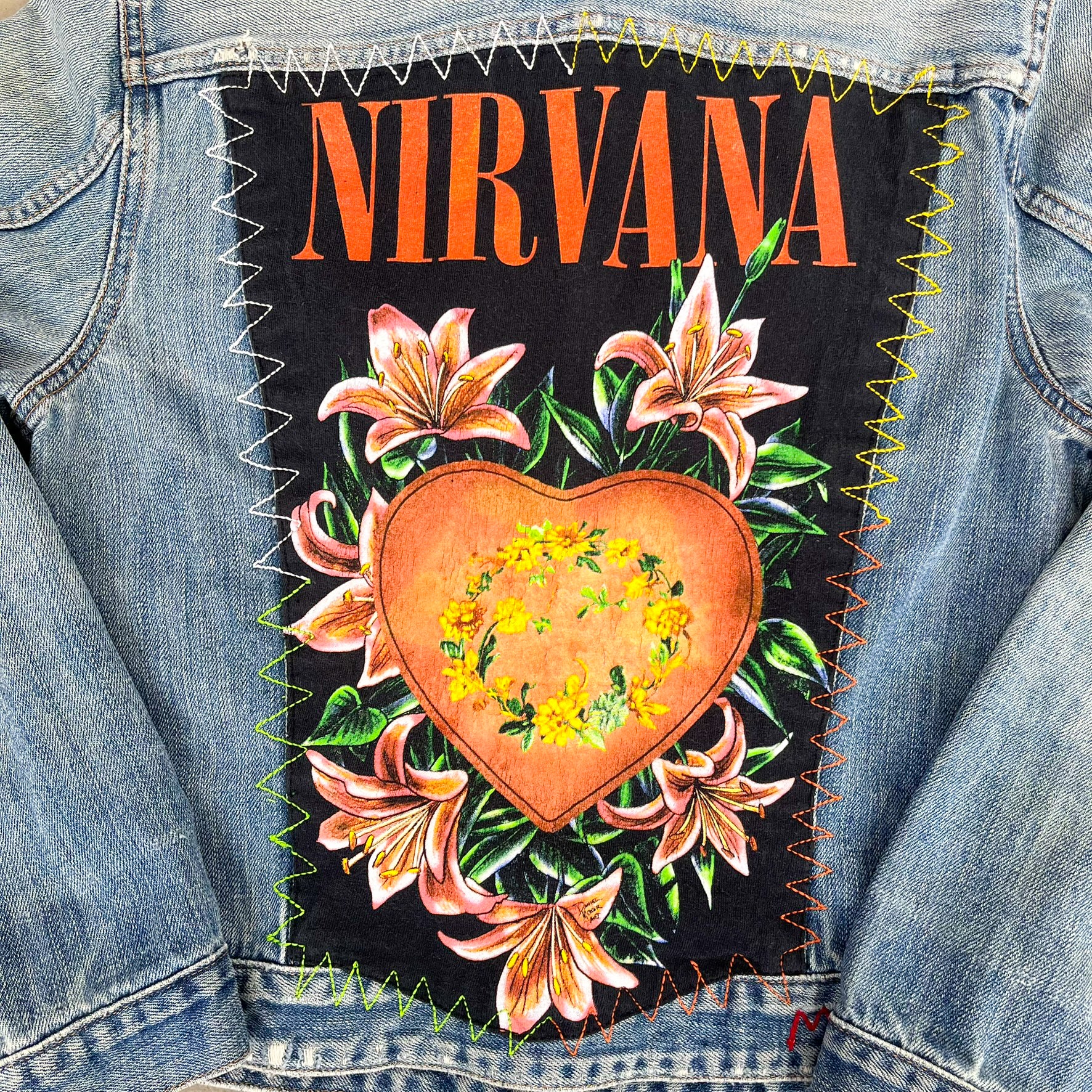 F- HOM Nirvana Heart Shaped Box Reworked Custom Denim Jacket