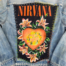 Load image into Gallery viewer, F- HOM Nirvana Heart Shaped Box Reworked Custom Denim Jacket
