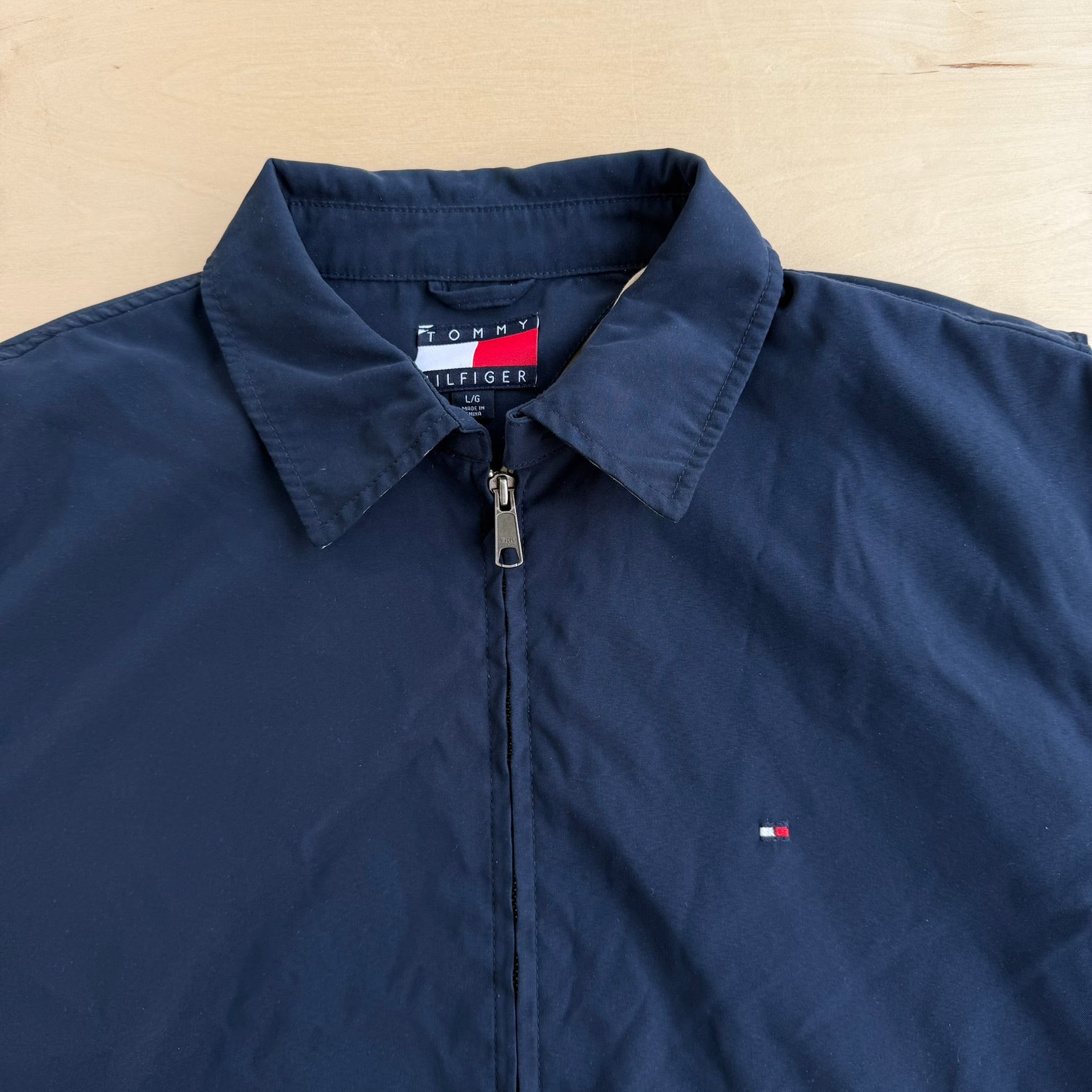 J- Vintage Tommy Hilfiger Embroidered Logo Navy Harrington Jacket - L